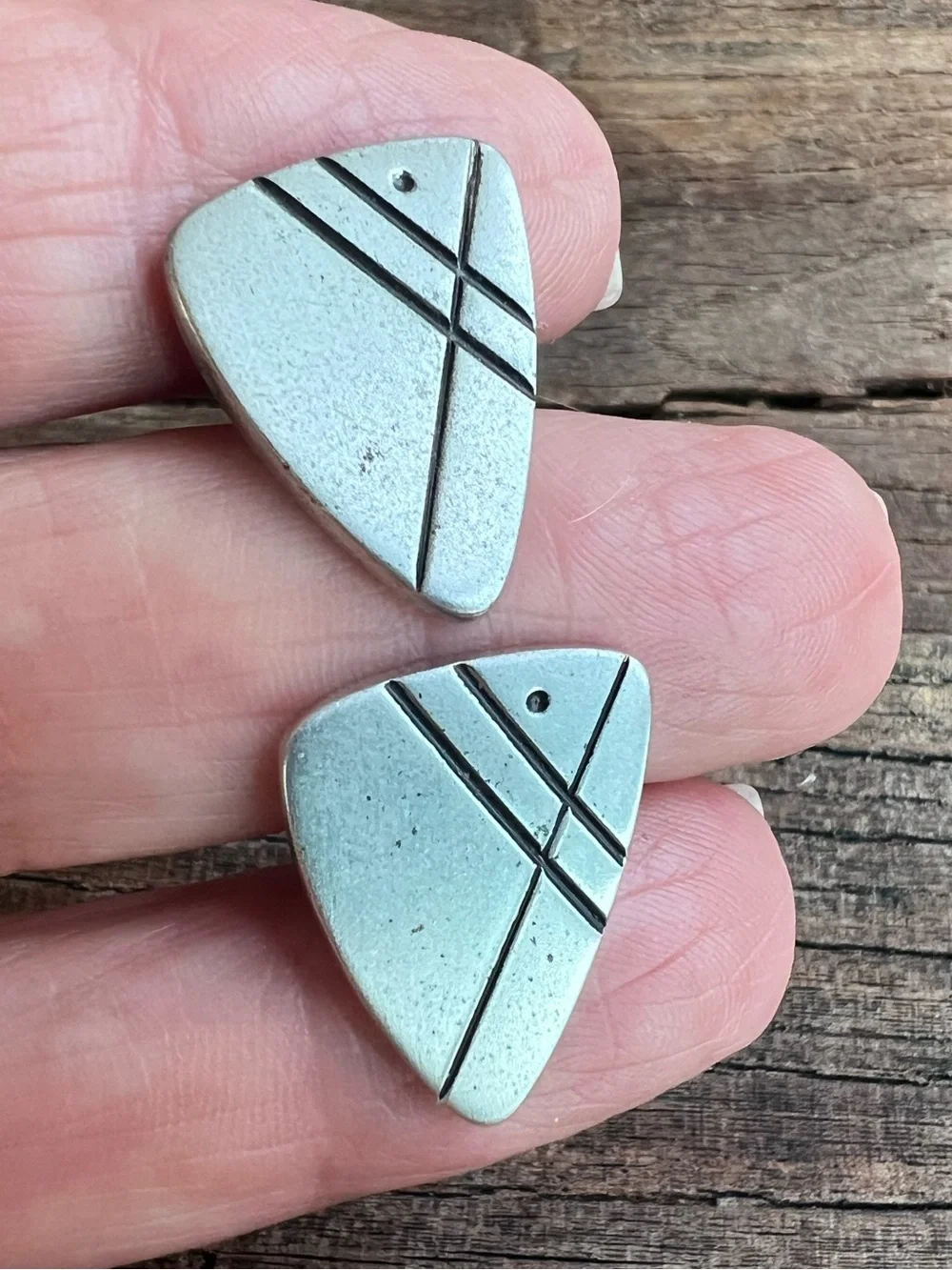 Geometric Silver-Tone Triangle Cuff links